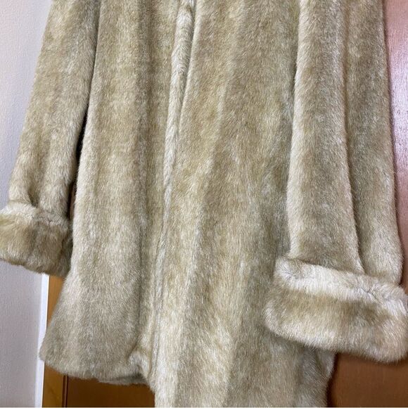 Vintage HELENA VERA Coat Faux Fur V-Neck Pockets European Women M 38 Brown Beige - Picture 14 of 15
